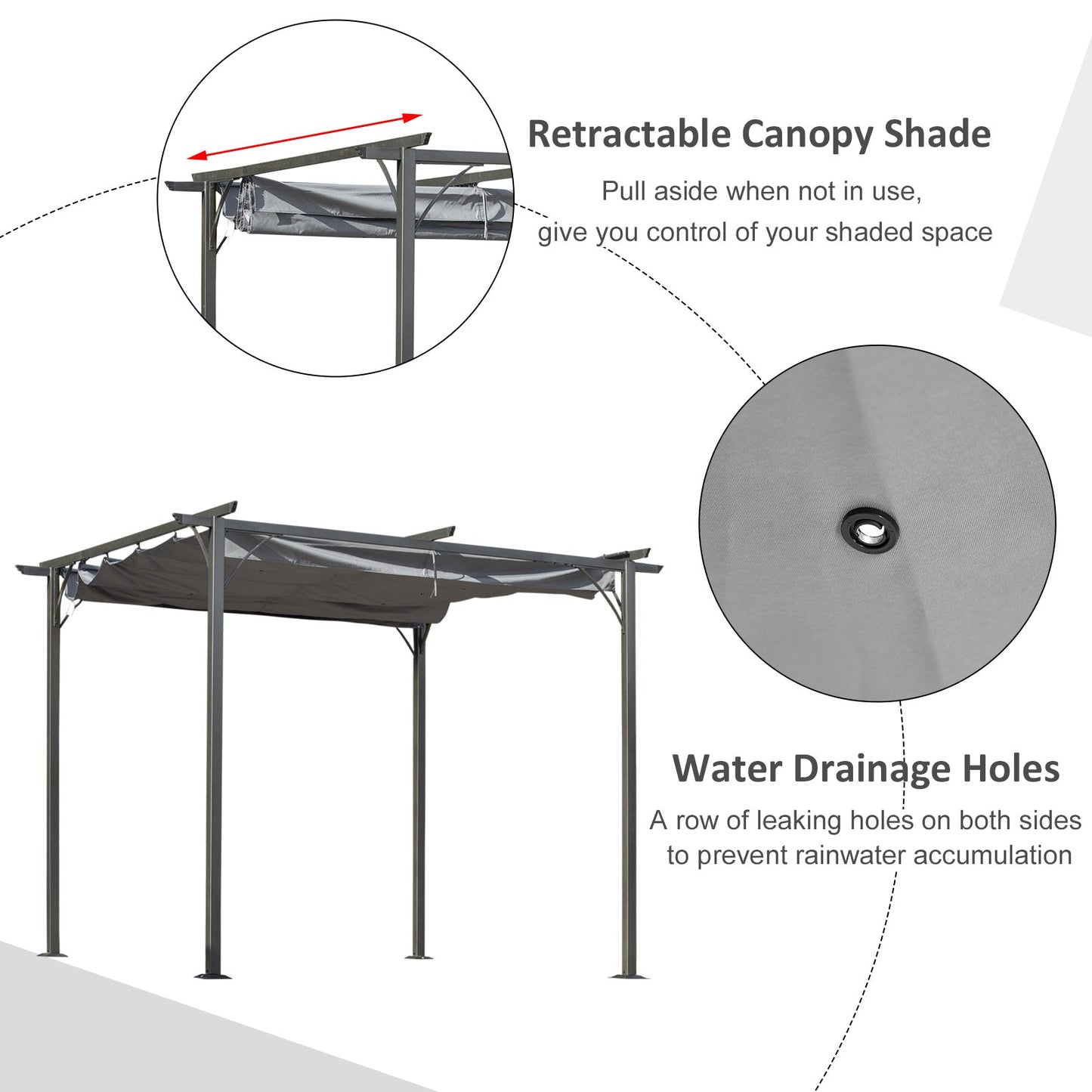 10' x 10' Outdoor Retractable Pergola Canopy, Metal Patio Shade Shelter for Backyard, Porch Party, Garden, Grill Gazebo, Grey Pergolas   at Gallery Canada