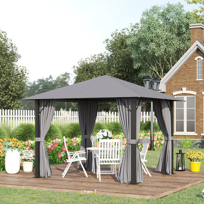 10' x 10' Patio Gazebo Outdoor Aluminum Frame Canopy Shelter with Curtains, Vented Roof for Garden, Lawn, Backyard and Deck, Grey Gazebos   at Gallery Canada