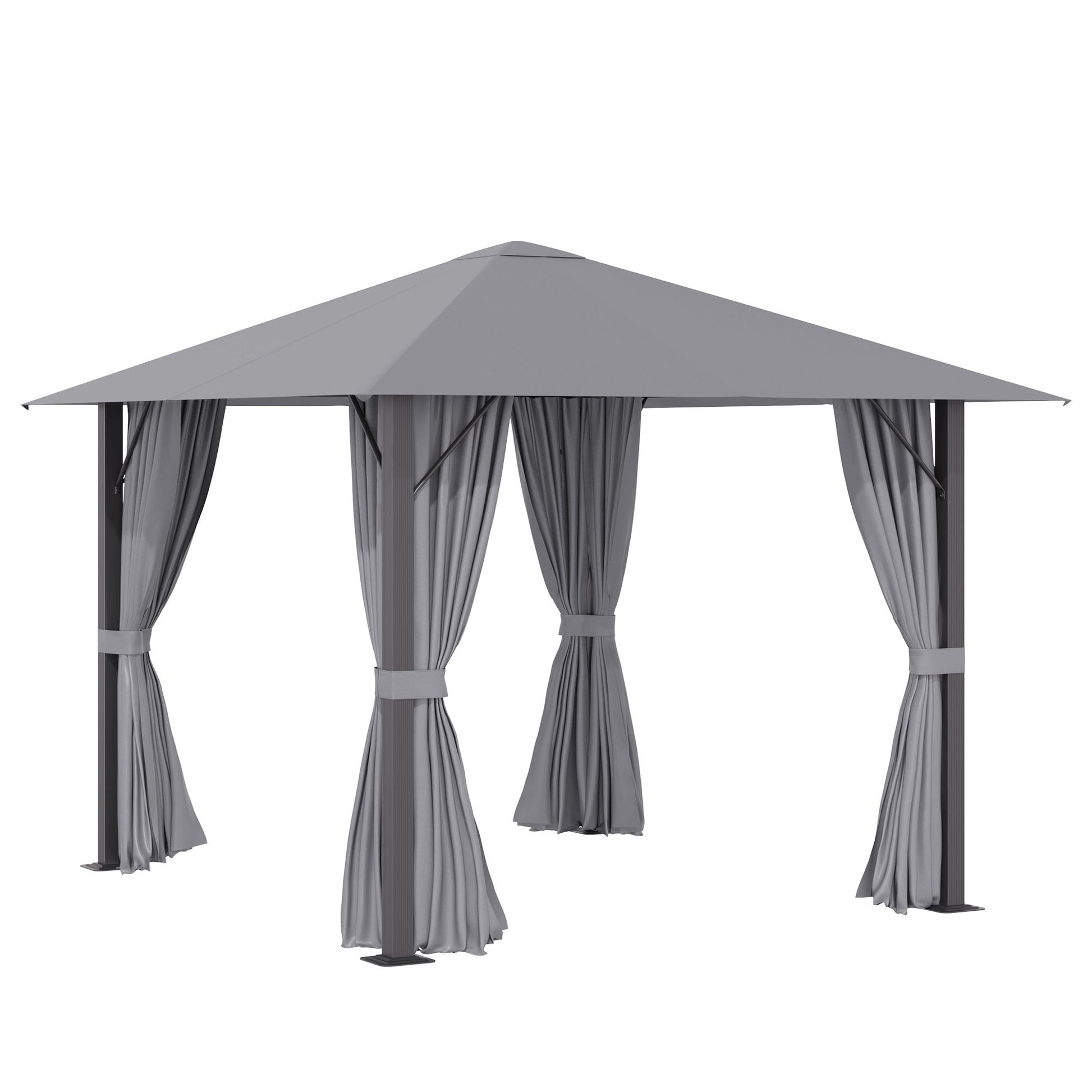 10' x 10' Patio Gazebo Outdoor Aluminum Frame Canopy Shelter with Curtains, Vented Roof for Garden, Lawn, Backyard and Deck, Grey Gazebos Grey  at Gallery Canada