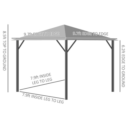 10' x 10' Patio Gazebo Outdoor Aluminum Frame Canopy Shelter with Curtains, Vented Roof for Garden, Lawn, Backyard and Deck, Grey Gazebos   at Gallery Canada