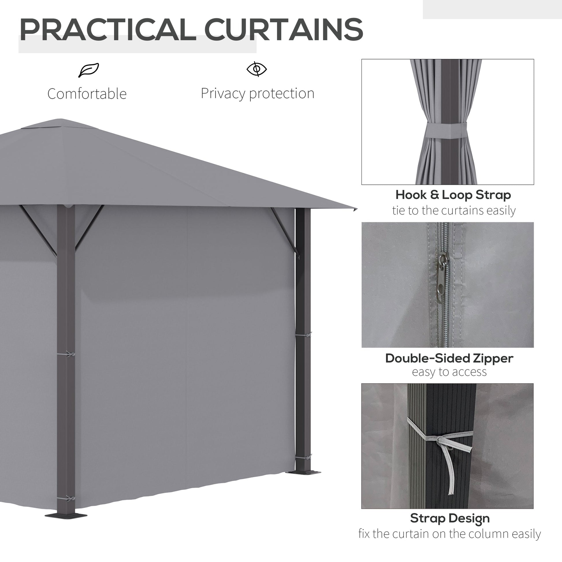 10' x 10' Patio Gazebo Outdoor Aluminum Frame Canopy Shelter with Curtains, Vented Roof for Garden, Lawn, Backyard and Deck, Grey Gazebos   at Gallery Canada