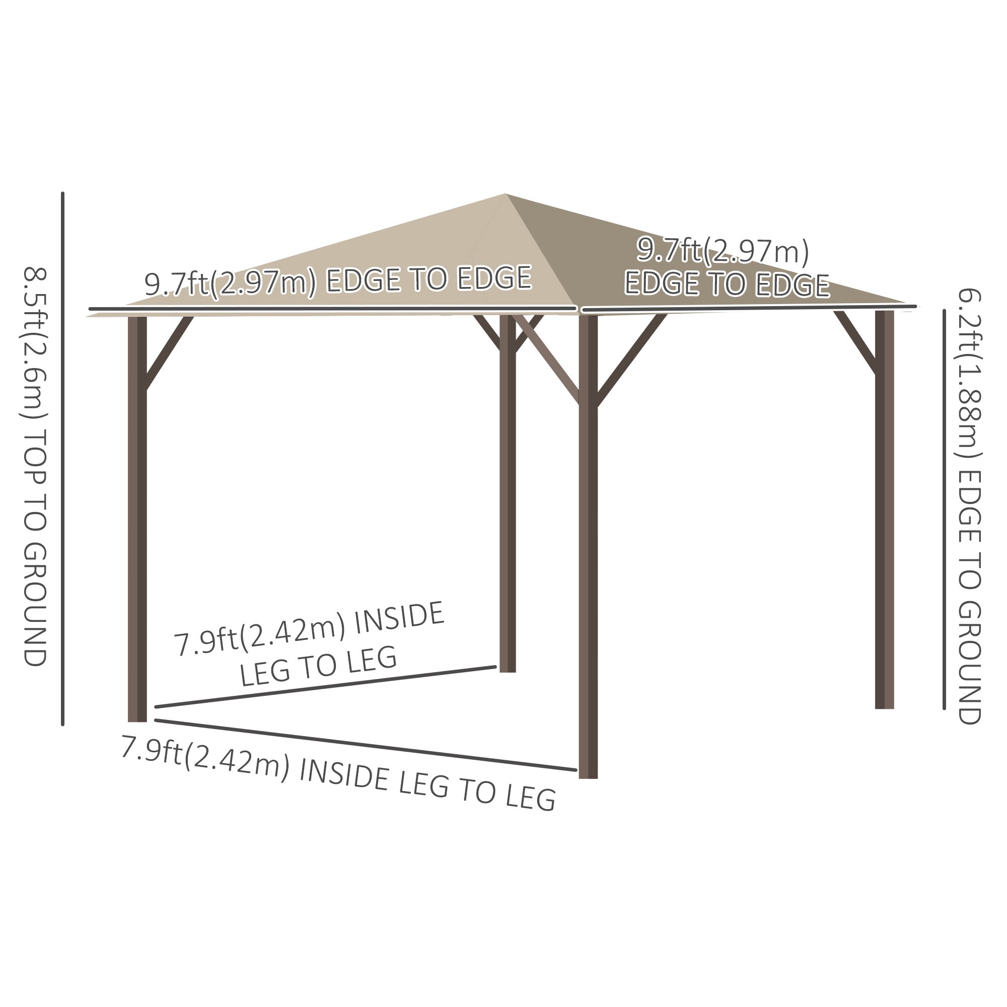 10' x 10' Patio Gazebo Outdoor Aluminum Frame Canopy Shelter with Curtains, Vented Roof for Garden, Lawn, Backyard and Deck, Khaki Gazebos   at Gallery Canada