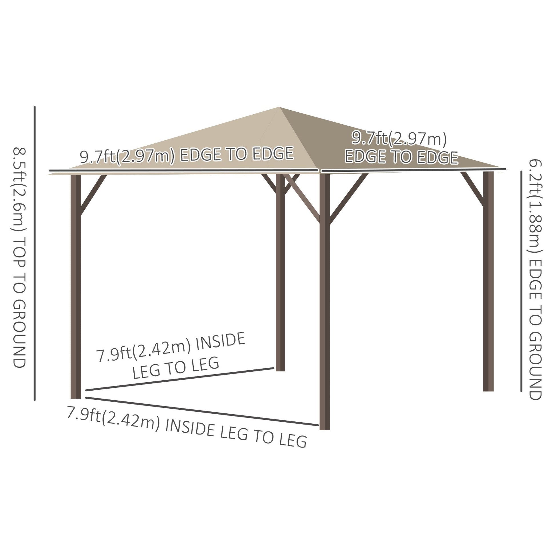 10' x 10' Patio Gazebo Outdoor Aluminum Frame Canopy Shelter with Curtains, Vented Roof for Garden, Lawn, Backyard and Deck, Khaki Gazebos   at Gallery Canada