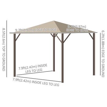 10' x 10' Patio Gazebo Outdoor Aluminum Frame Canopy Shelter with Curtains, Vented Roof for Garden, Lawn, Backyard and Deck, Khaki Gazebos   at Gallery Canada