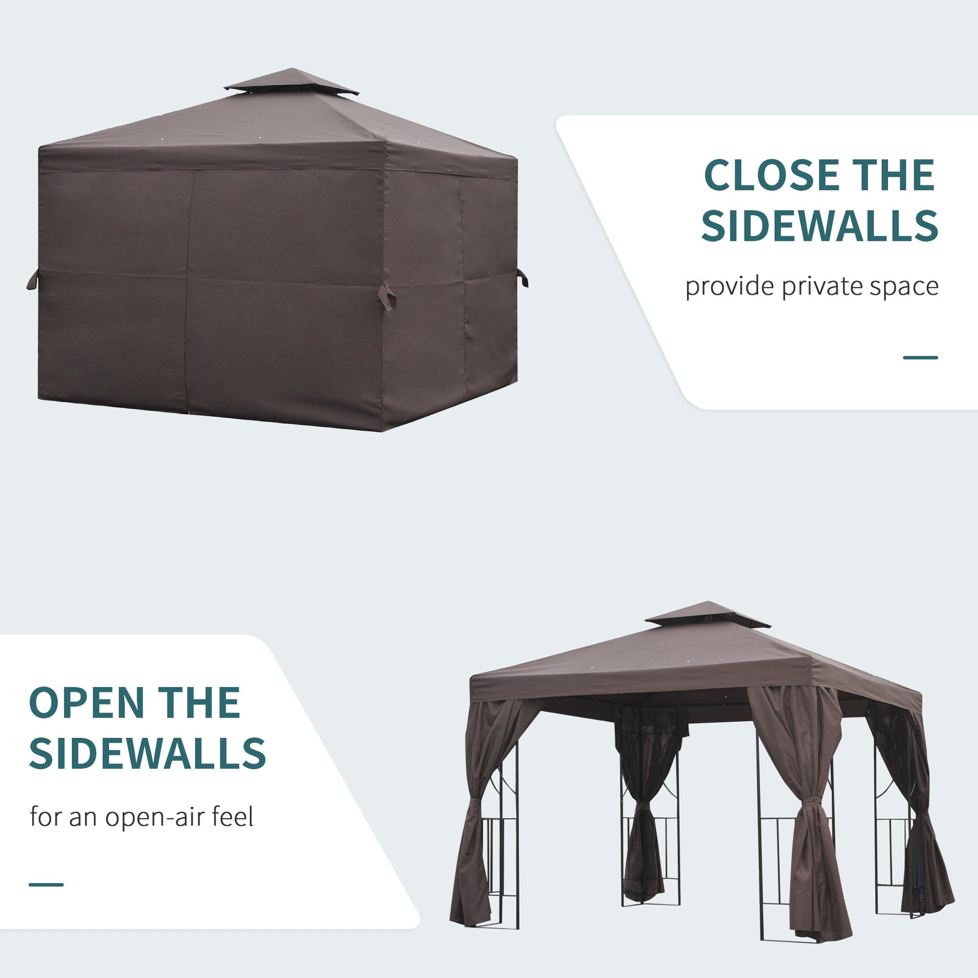 10' x 10' Patio Gazebo Outdoor, Canopy Shelter with Double-tier Roof, Pavilion Sidewalls for Garden Events, Brown Gazebos   at Gallery Canada