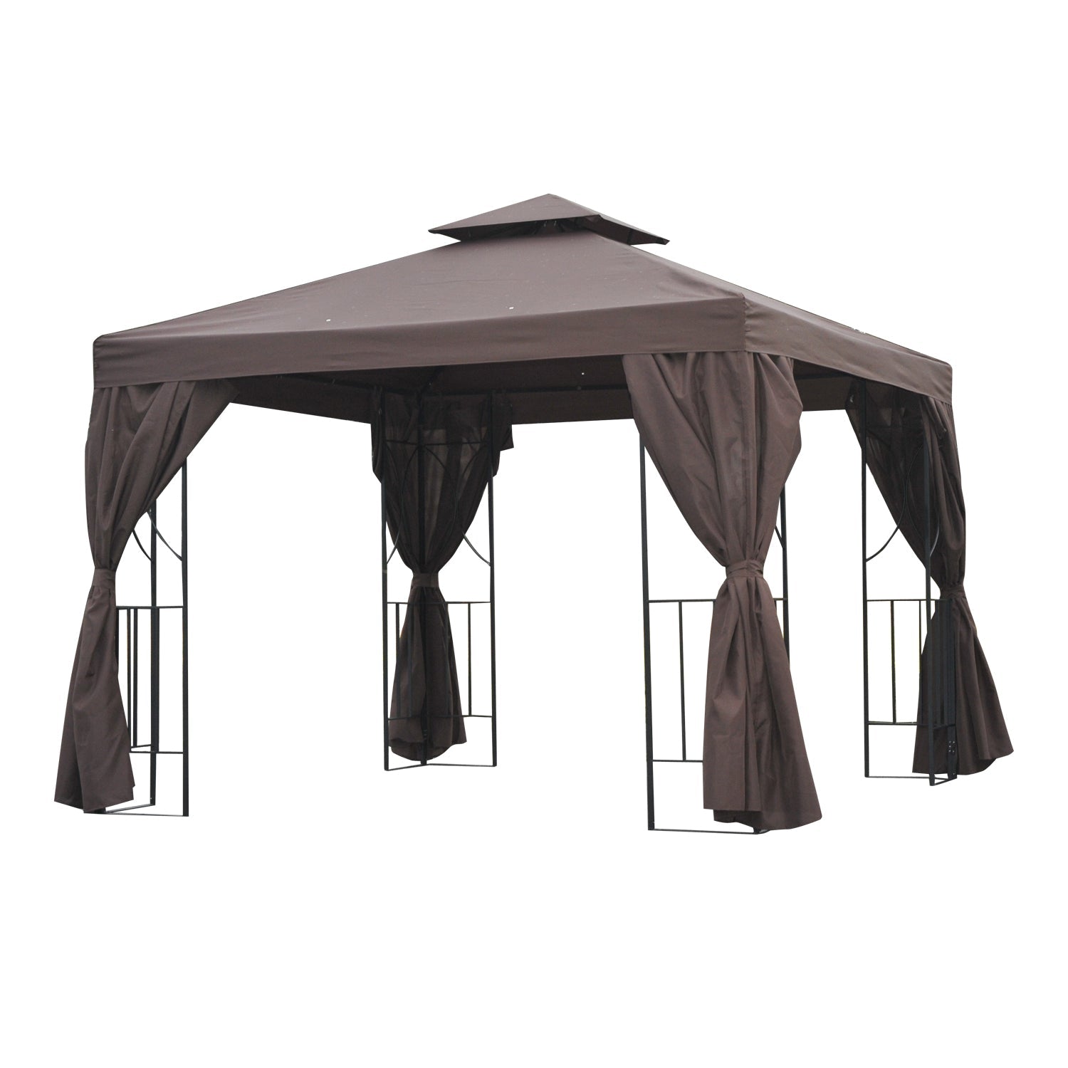 10' x 10' Patio Gazebo Outdoor, Canopy Shelter with Double-tier Roof, Pavilion Sidewalls for Garden Events, Brown Gazebos Brown  at Gallery Canada