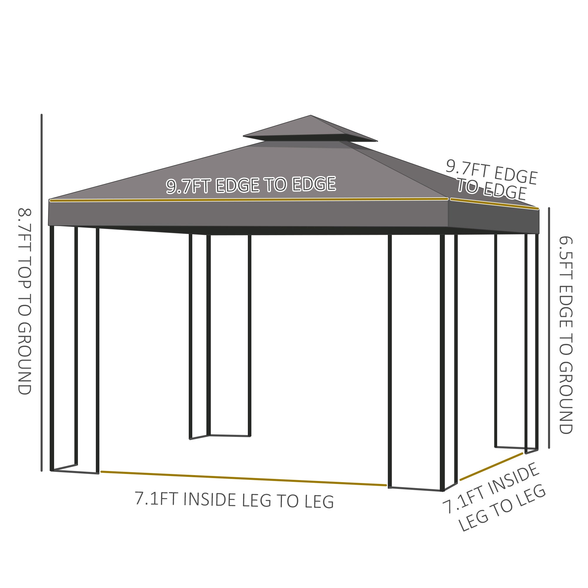 10' x 10' Patio Gazebo Outdoor, Canopy Shelter with Double-tier Roof, Pavilion Sidewalls for Garden Events, Brown Gazebos   at Gallery Canada