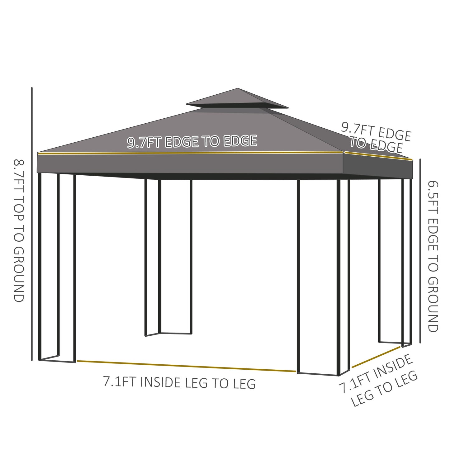 10' x 10' Patio Gazebo Outdoor, Canopy Shelter with Double-tier Roof, Pavilion Sidewalls for Garden Events, Brown Gazebos   at Gallery Canada