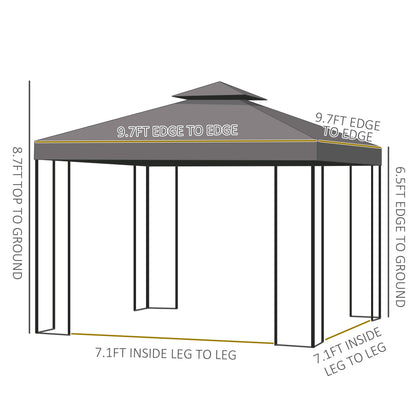 10' x 10' Patio Gazebo Outdoor, Canopy Shelter with Double-tier Roof, Pavilion Sidewalls for Garden Events, Brown Gazebos   at Gallery Canada