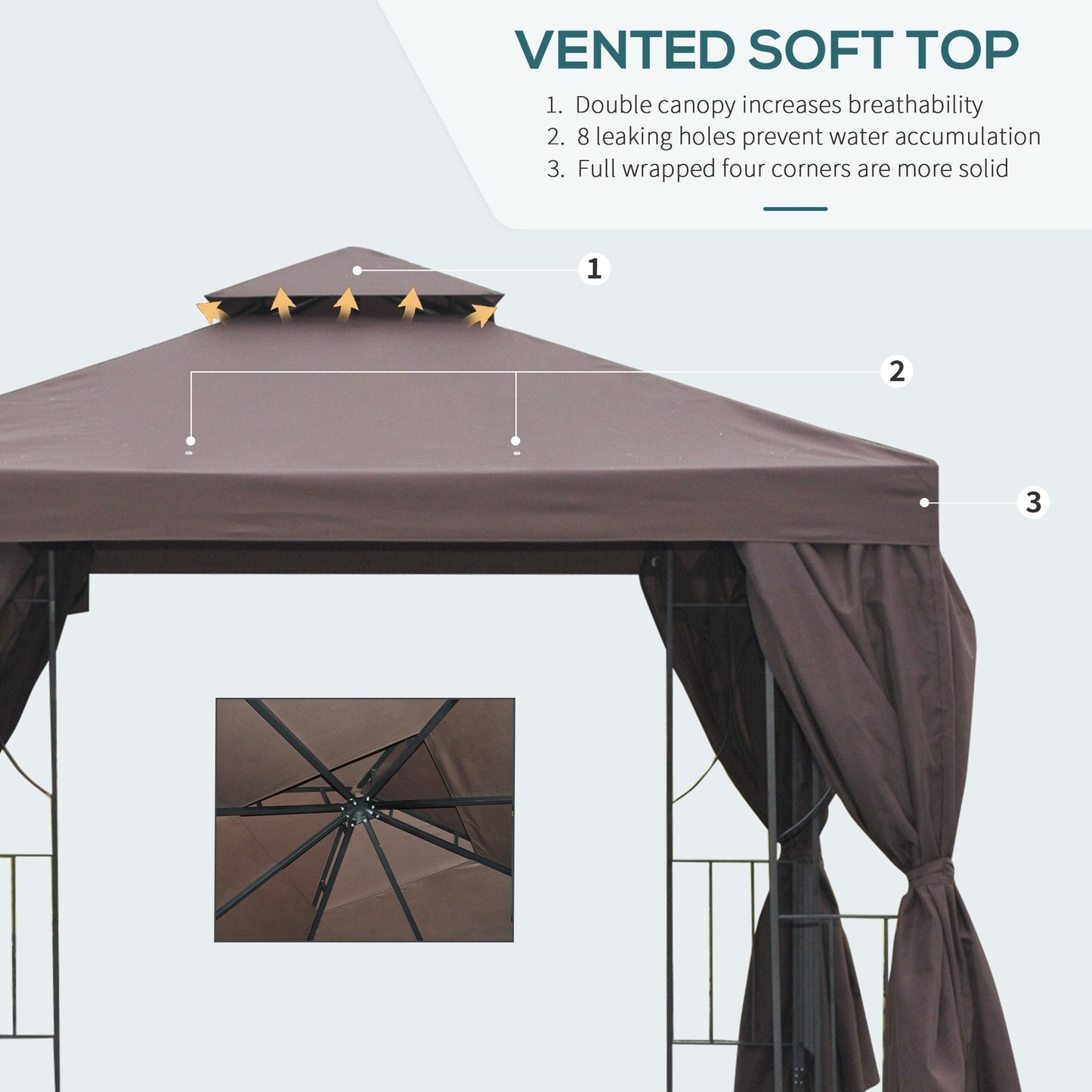 10' x 10' Patio Gazebo Outdoor, Canopy Shelter with Double-tier Roof, Pavilion Sidewalls for Garden Events, Brown Gazebos   at Gallery Canada