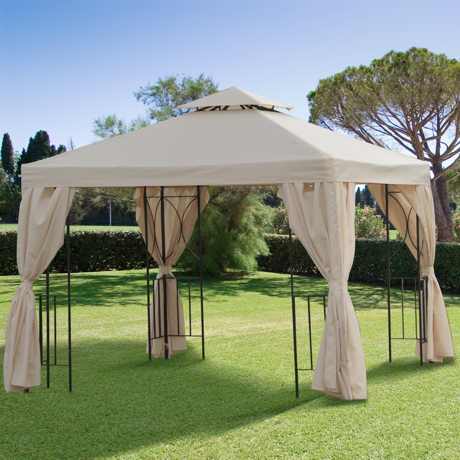 10' x 10' Patio Gazebo Outdoor, Canopy Shelter with Double-tier Roof, Pavilion Sidewalls for Garden Events, Cream White Gazebos   at Gallery Canada