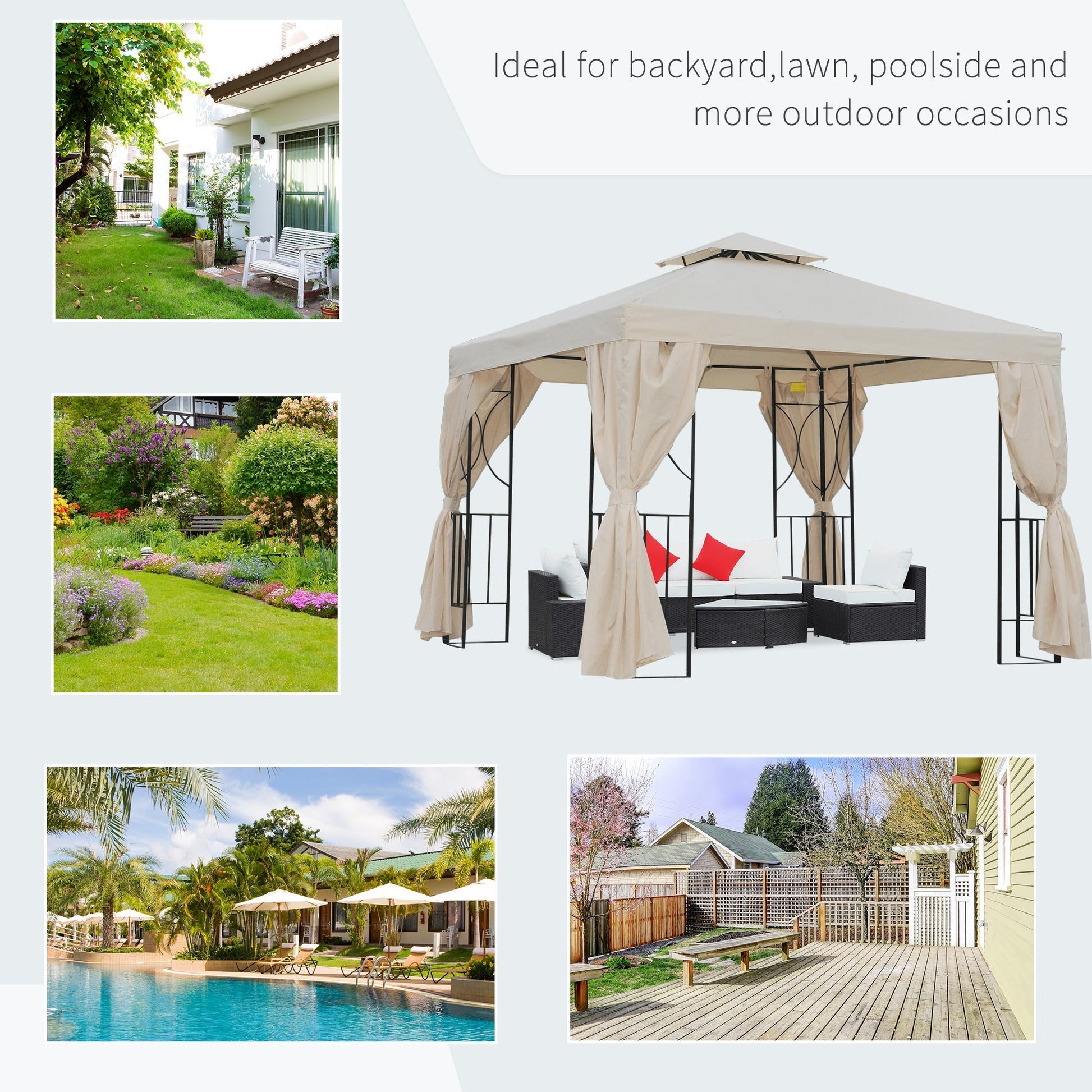 10' x 10' Patio Gazebo Outdoor, Canopy Shelter with Double-tier Roof, Pavilion Sidewalls for Garden Events, Cream White Gazebos   at Gallery Canada