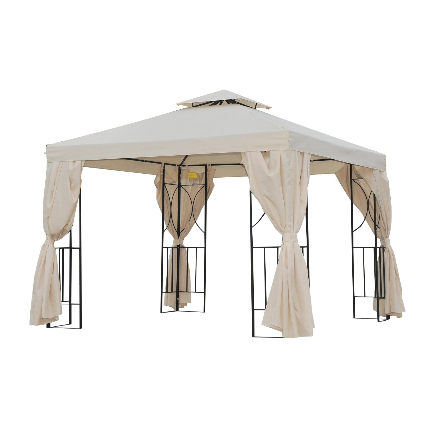 10' x 10' Patio Gazebo Outdoor, Canopy Shelter with Double-tier Roof, Pavilion Sidewalls for Garden Events, Cream White Gazebos Cream  at Gallery Canada