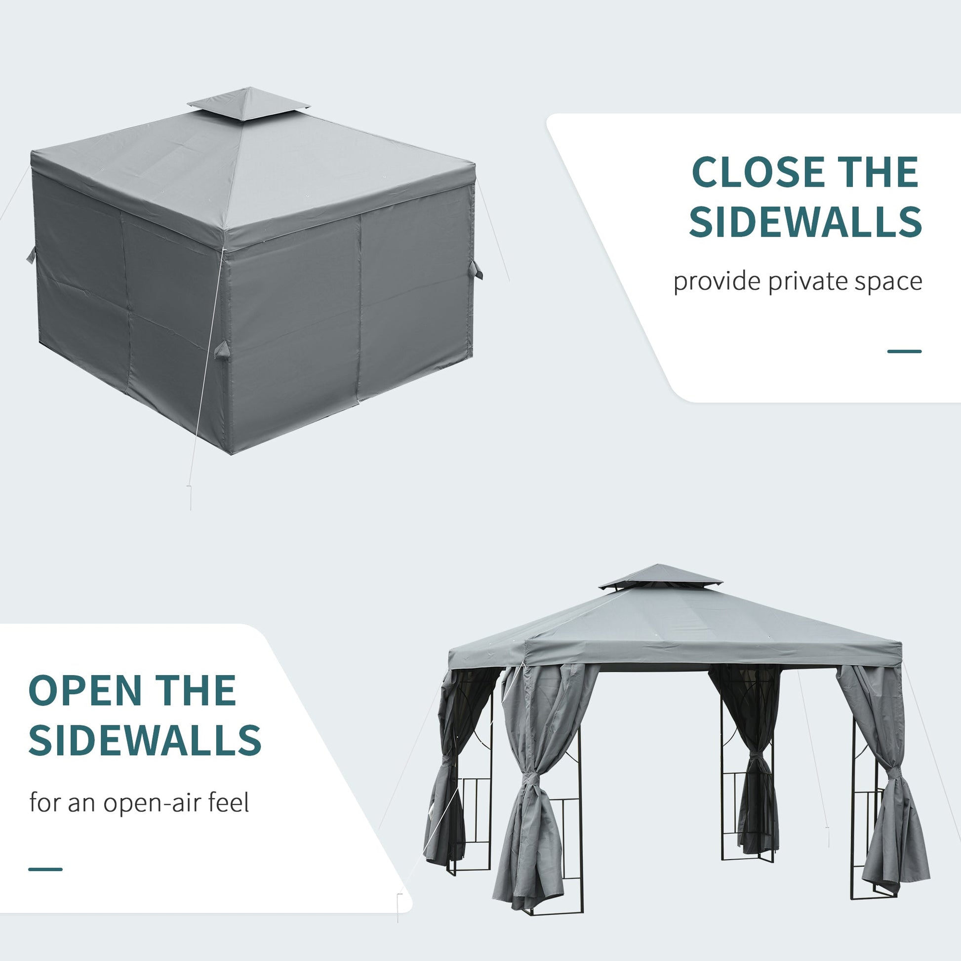 10' x 10' Patio Gazebo Outdoor, Canopy Shelter with Double-tier Roof, Pavilion Sidewalls for Garden Events, Dark Grey Gazebos   at Gallery Canada