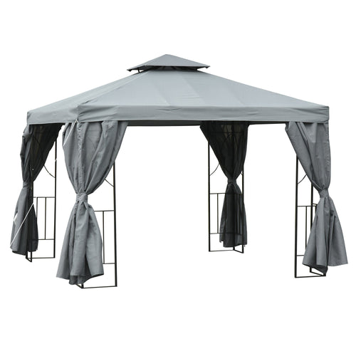 10' x 10' Patio Gazebo Outdoor, Canopy Shelter with Double-tier Roof, Pavilion Sidewalls for Garden Events, Dark Grey