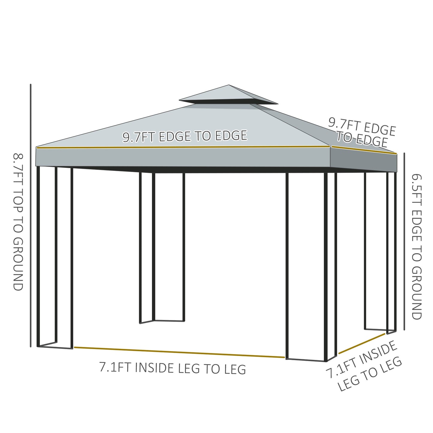 10' x 10' Patio Gazebo Outdoor, Canopy Shelter with Double-tier Roof, Pavilion Sidewalls for Garden Events, Dark Grey Gazebos   at Gallery Canada