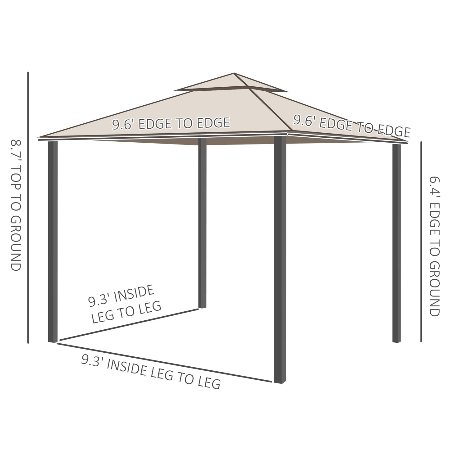 10' x 10' Patio Gazebo Outdoor Pavilion 2 Tire Roof Canopy Shelter Garden Event Party Tent Yard Sun Shade Steel Frame w/ Mosquito Netting, Brown Gazebos   at Gallery Canada