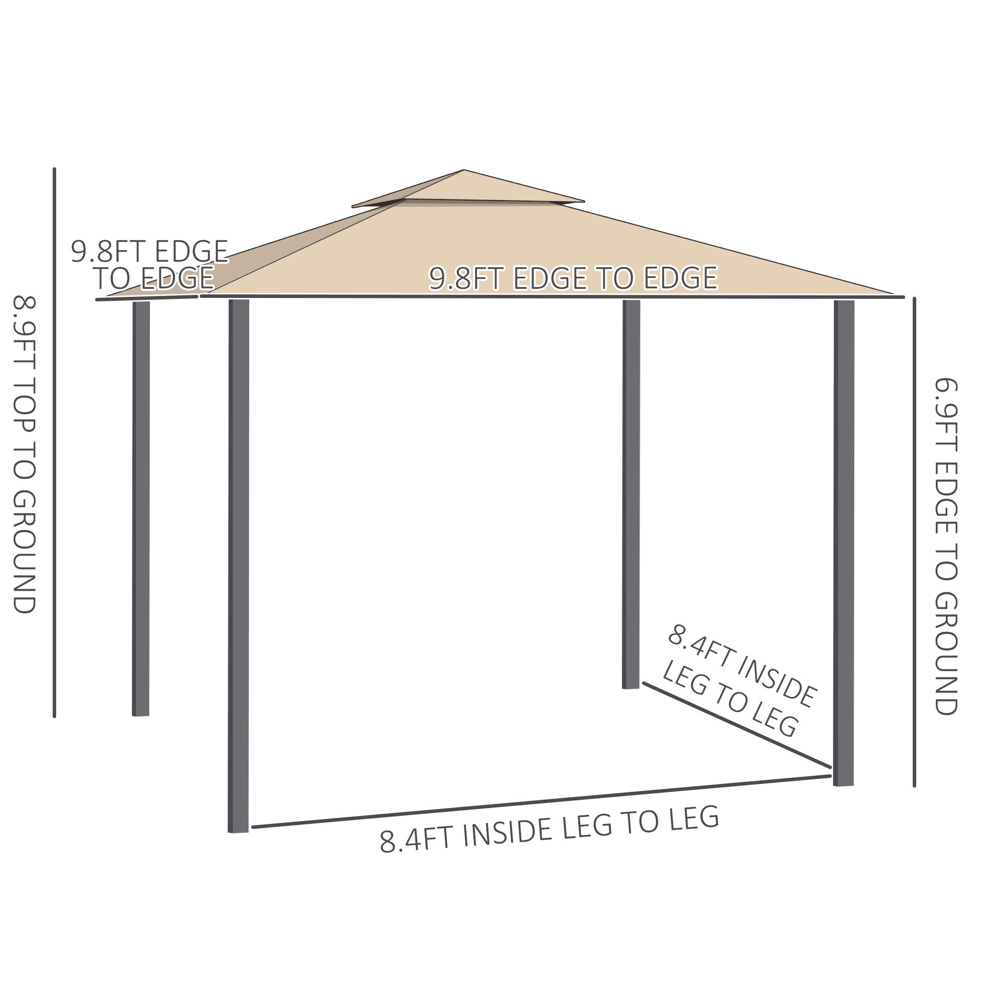 Patio Gazebo with Expandable Awnings, Vented Roof, Steel Frame, Beige Gazebos   at Gallery Canada