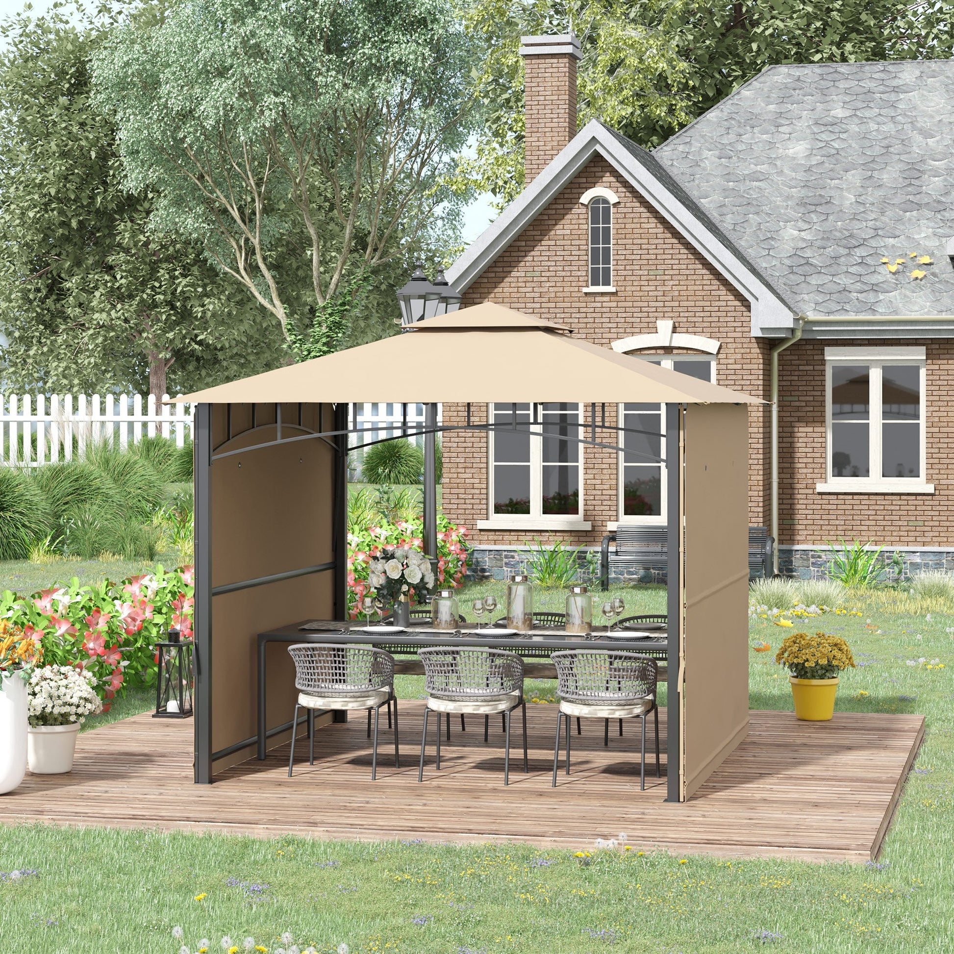 Patio Gazebo with Expandable Awnings, Vented Roof, Steel Frame, Beige Gazebos   at Gallery Canada