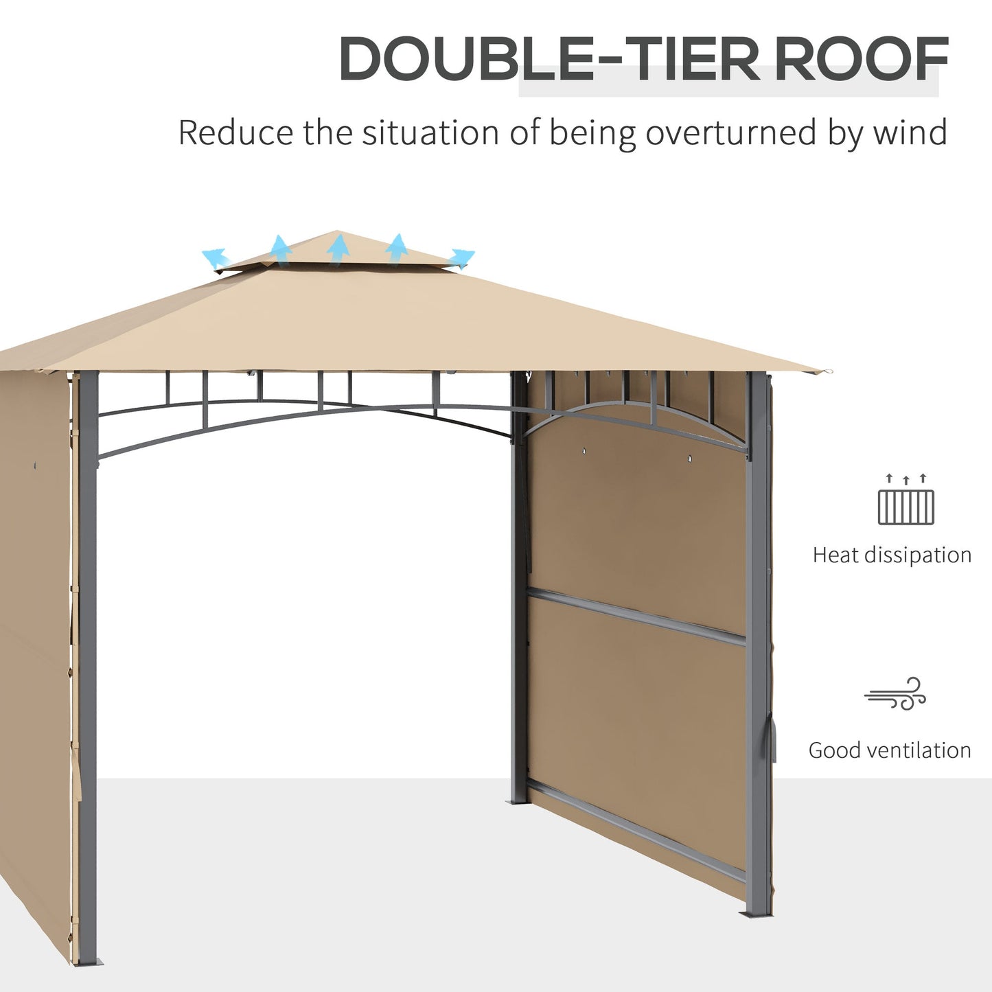 Patio Gazebo with Expandable Awnings, Vented Roof, Steel Frame, Beige Gazebos   at Gallery Canada