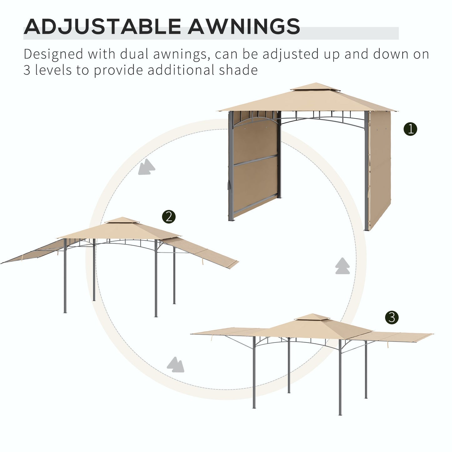 Patio Gazebo with Expandable Awnings, Vented Roof, Steel Frame, Beige Gazebos   at Gallery Canada