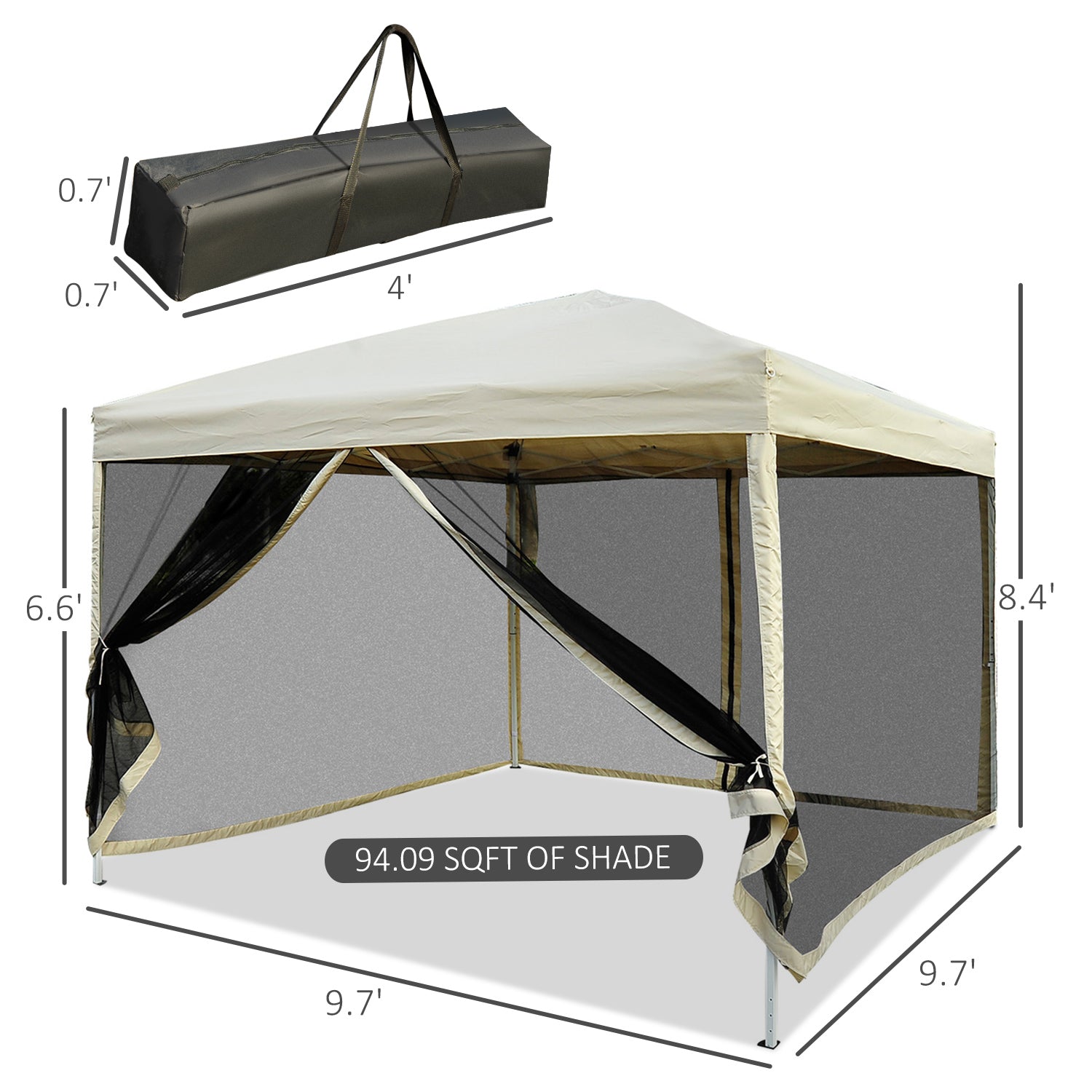 10' x 10' Pop Up Canopy Tent, Foldable Party Tent with Breathable Mesh Sidewalls, Easy Height Adjustable, Carrying Bag for Backyard Garden Patio Pop Up Canopies   at Gallery Canada