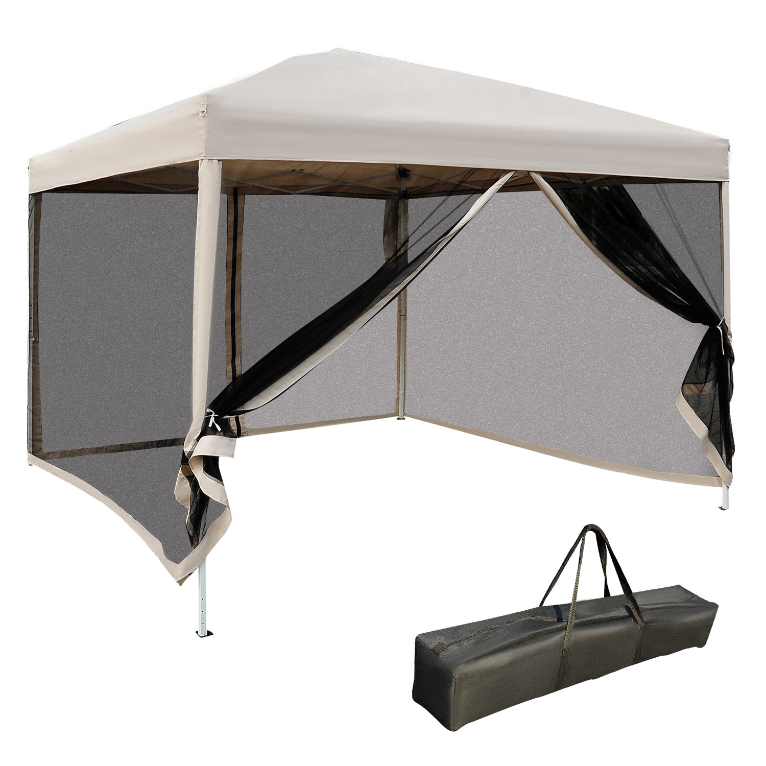 10' x 10' Pop Up Canopy Tent, Foldable Party Tent with Breathable Mesh Sidewalls, Easy Height Adjustable, Carrying Bag for Backyard Garden Patio Pop Up Canopies Tan  at Gallery Canada