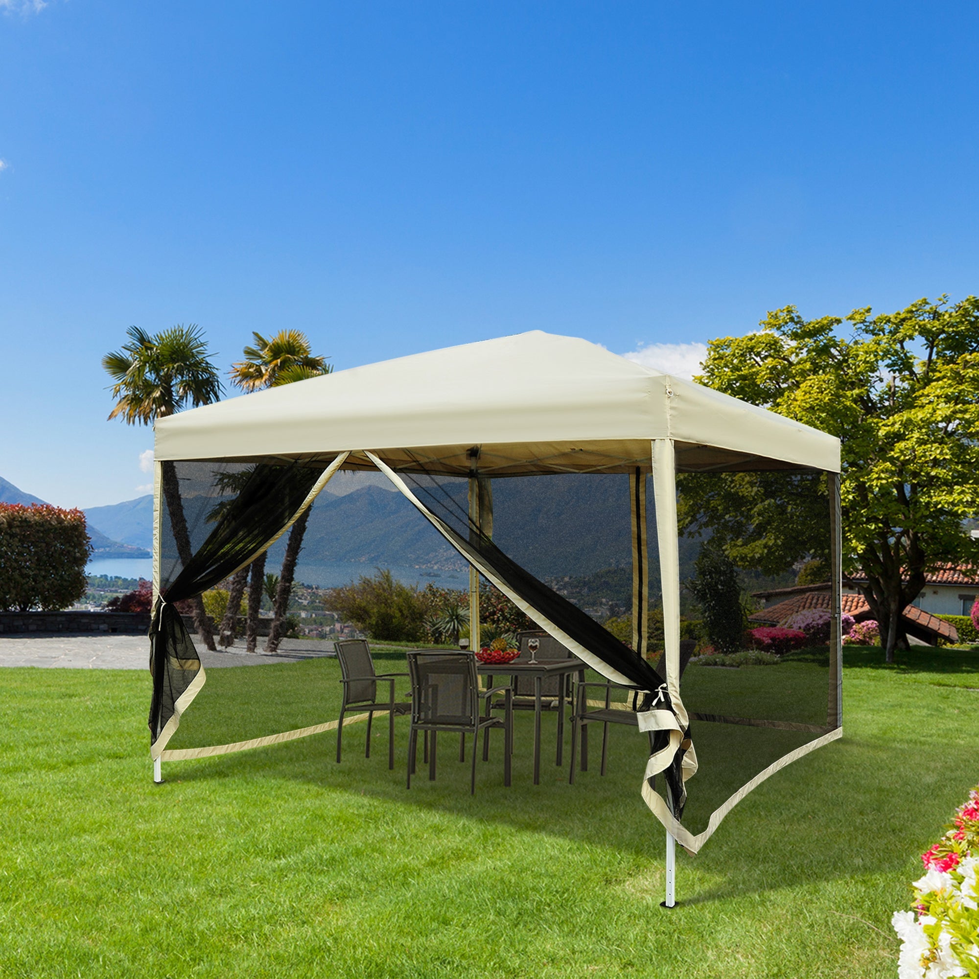 10' x 10' Pop Up Canopy Tent, Foldable Party Tent with Breathable Mesh Sidewalls, Easy Height Adjustable, Carrying Bag for Backyard Garden Patio Pop Up Canopies   at Gallery Canada