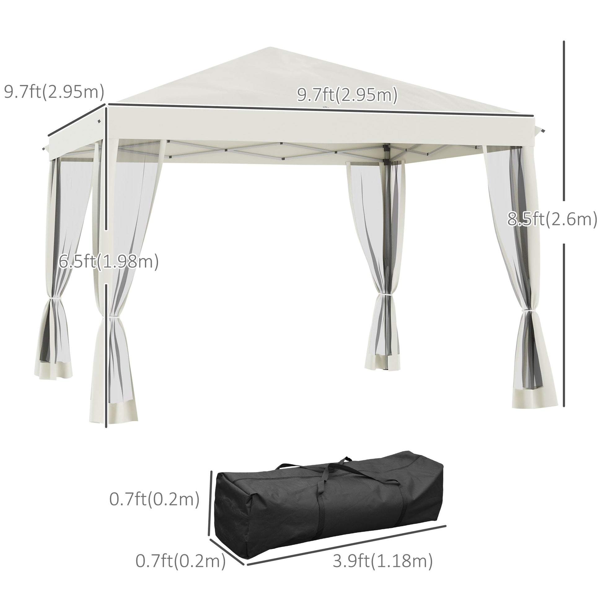 10' x 10' Pop Up Canopy Tent Gazebo with Removable Mesh Sidewall Netting, Carry Bag for Backyard Patio Outdoor, Beige and Black Pop Up Canopies   at Gallery Canada