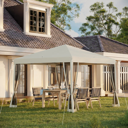 10' x 10' Pop Up Canopy Tent Gazebo with Removable Mesh Sidewall Netting, Carry Bag for Backyard Patio Outdoor, Beige and Black Pop Up Canopies   at Gallery Canada