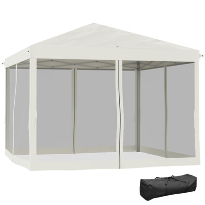 10' x 10' Pop Up Canopy Tent Gazebo with Removable Mesh Sidewall Netting, Carry Bag for Backyard Patio Outdoor, Beige and Black Pop Up Canopies Beige  at Gallery Canada