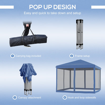 10' x 10' Pop Up Canopy Tent Gazebo with Removable Mesh Sidewall Netting, Carry Bag for Backyard Patio Outdoor, Blue Pop Up Canopies   at Gallery Canada