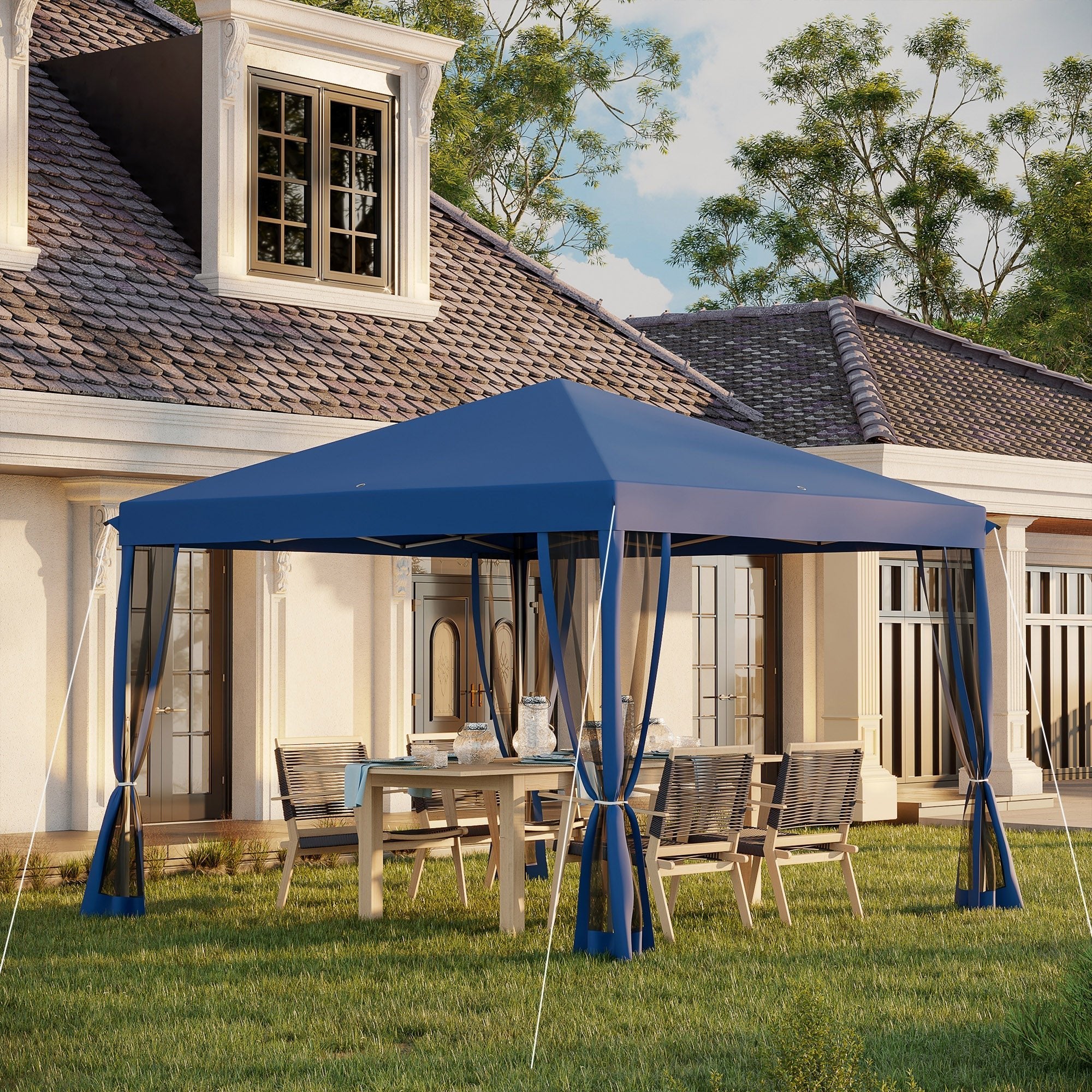 10' x 10' Pop Up Canopy Tent Gazebo with Removable Mesh Sidewall Netting, Carry Bag for Backyard Patio Outdoor, Blue Pop Up Canopies   at Gallery Canada