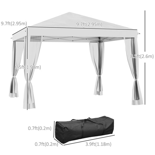 10' x 10' Pop Up Canopy Tent Gazebo with Removable Mesh Sidewall Netting, Carry Bag for Backyard Patio Outdoor, Cream