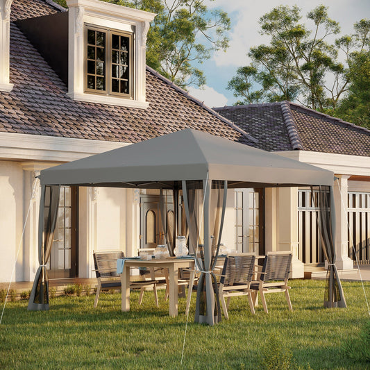 10' x 10' Pop Up Canopy Tent Gazebo with Removable Mesh Sidewall Netting, Carry Bag for Backyard Patio Outdoor, Light Grey Pop Up Canopies Light Grey  at Gallery Canada