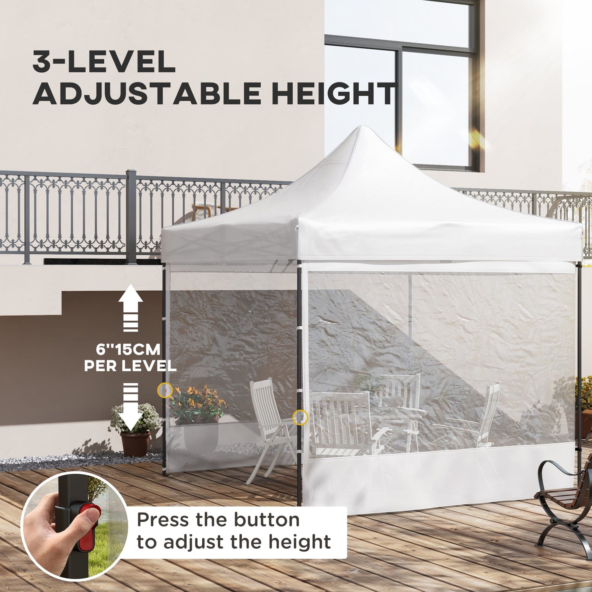 10' x 10' Pop Up Canopy Tent Gazebo with Wheeled Carry Bag and Sides, Height Adjustable for Outdoor, Patio, Garden Pop Up Canopies   at Gallery Canada