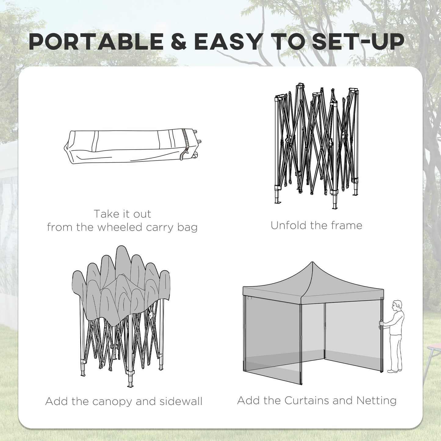 10' x 10' Pop Up Canopy Tent Gazebo with Wheeled Carry Bag and Sides, Height Adjustable for Outdoor, Patio, Garden Pop Up Canopies   at Gallery Canada