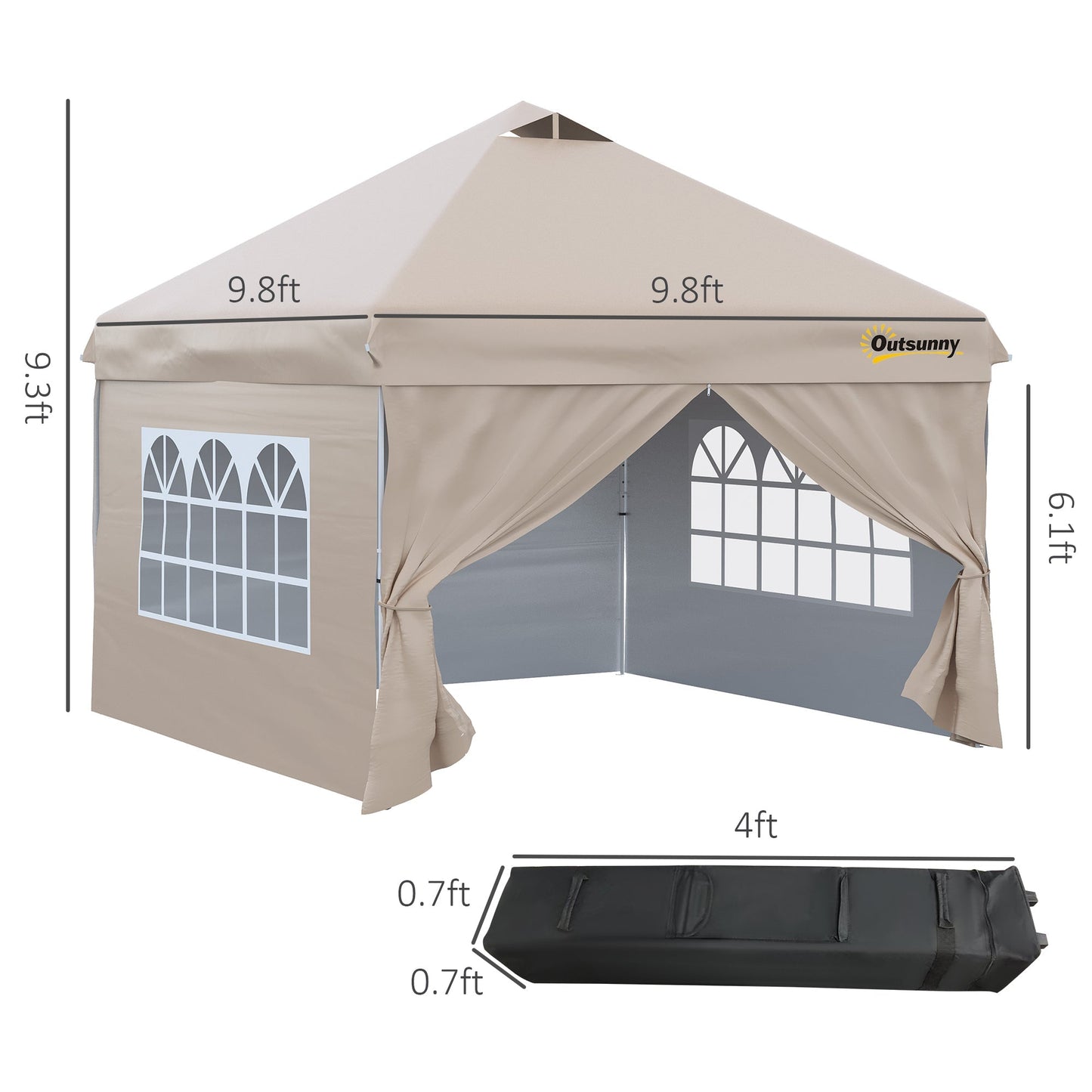 10' x 10' Pop Up Canopy Tent, Instant Sun Shelter, Tents for Parties, with Wheeled Carry Bag, for Outdoor, Garden, Patio, Beige Pop Up Canopies   at Gallery Canada