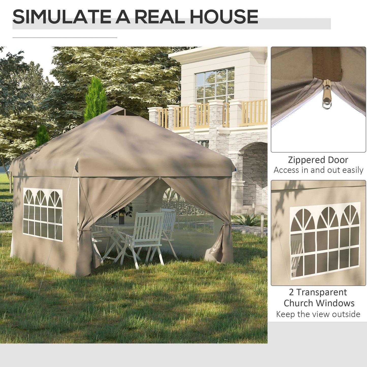 10' x 10' Pop Up Canopy Tent, Instant Sun Shelter, Tents for Parties, with Wheeled Carry Bag, for Outdoor, Garden, Patio, Beige Pop Up Canopies   at Gallery Canada