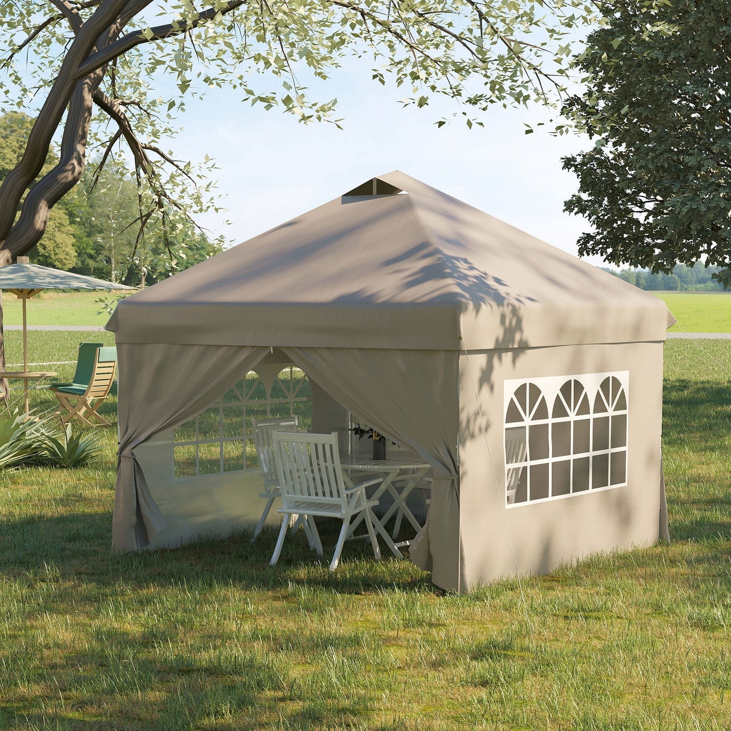 10' x 10' Pop Up Canopy Tent, Instant Sun Shelter, Tents for Parties, with Wheeled Carry Bag, for Outdoor, Garden, Patio, Beige Pop Up Canopies   at Gallery Canada