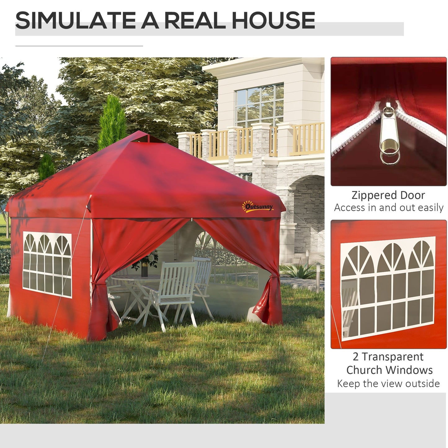 10' x 10' Pop Up Canopy Tent, Instant Sun Shelter, Tents for Parties, with Wheeled Carry Bag, for Outdoor, Garden, Patio, Red Pop Up Canopies   at Gallery Canada