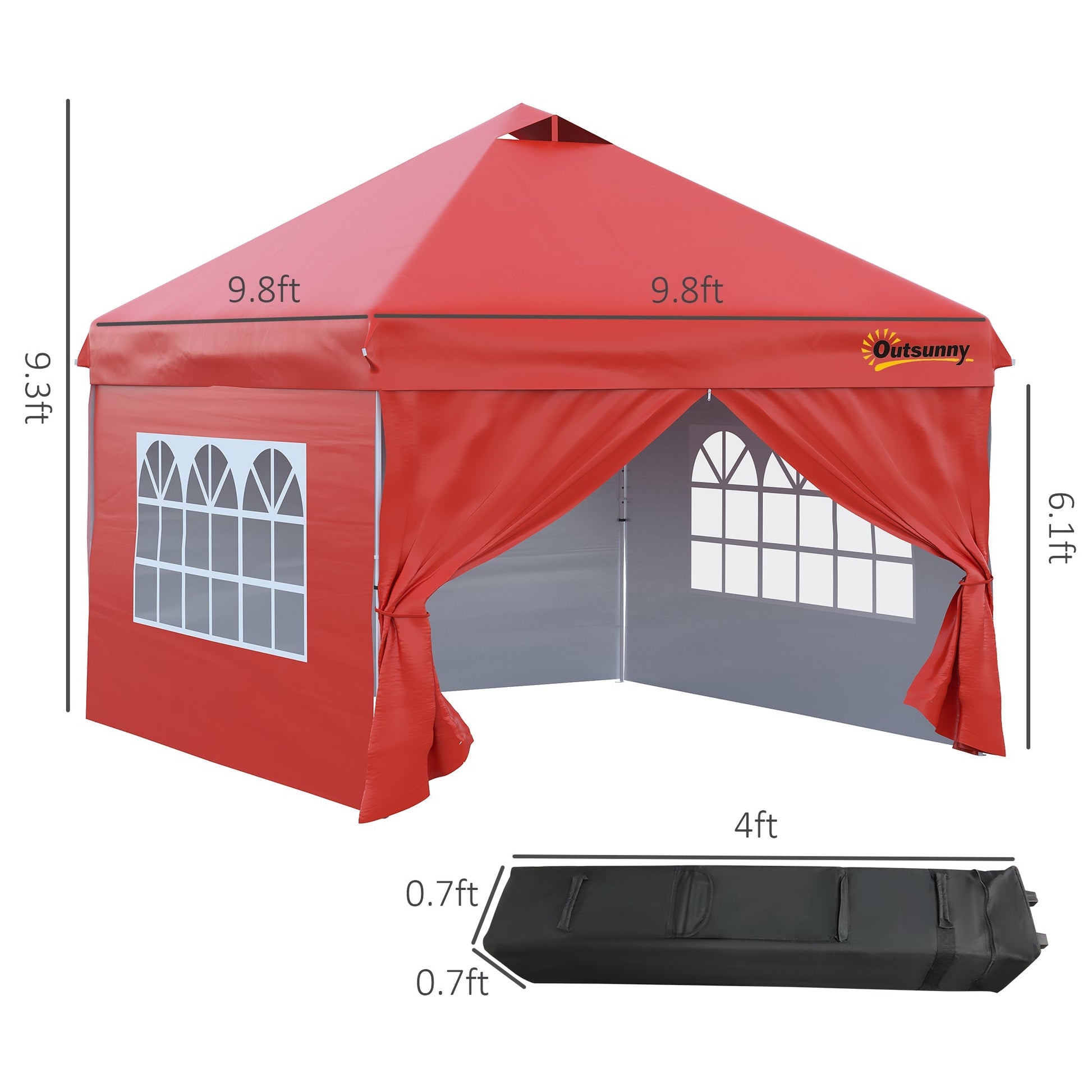 10' x 10' Pop Up Canopy Tent, Instant Sun Shelter, Tents for Parties, with Wheeled Carry Bag, for Outdoor, Garden, Patio, Red Pop Up Canopies   at Gallery Canada