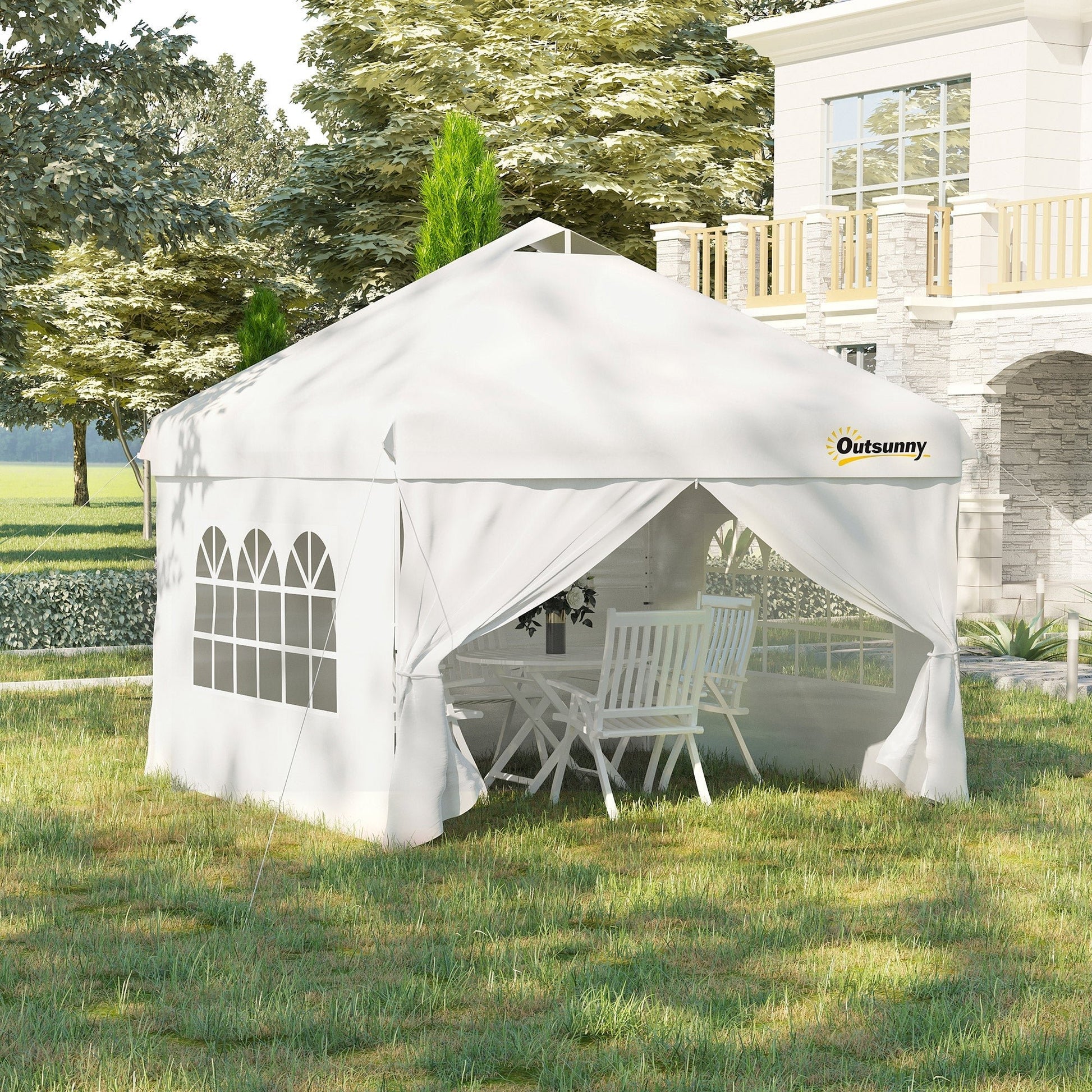 10' x 10' Pop Up Canopy Tent, Instant Sun Shelter, Tents for Parties, with Wheeled Carry Bag, for Outdoor, Garden, Patio, White Pop Up Canopies   at Gallery Canada