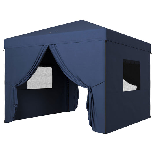 10' x 10' Pop Up Canopy Tent, Instant Sun Shelter, with Wheeled Bag and Mesh Windows, Height Adjustable, Dark Blue - Gallery Canada