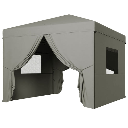 10' x 10' Pop Up Canopy Tent, Instant Sun Shelter, with Wheeled Bag and Mesh Windows, Height Adjustable, Light Grey Pop Up Canopies Light Grey  at Gallery Canada