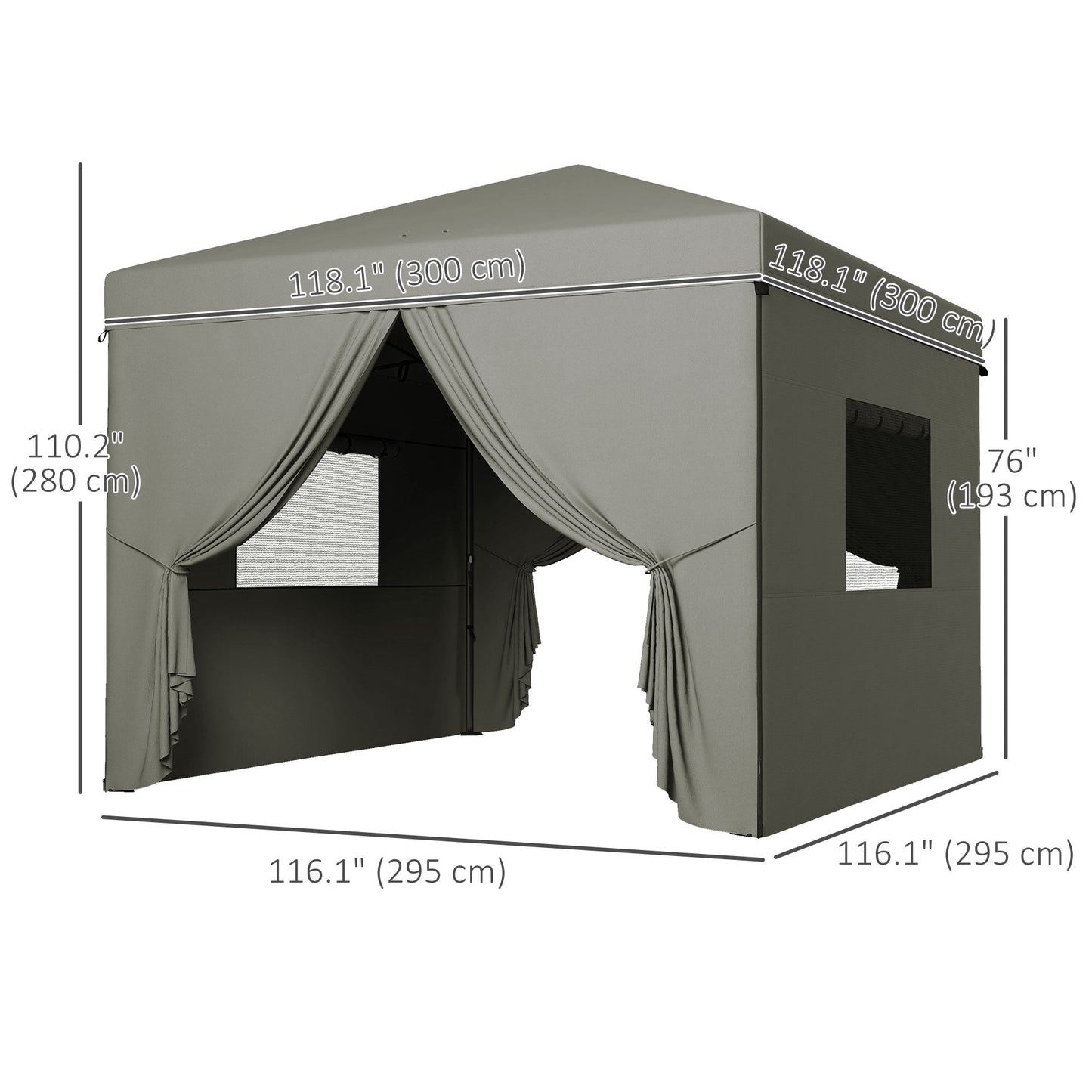 10' x 10' Pop Up Canopy Tent, Instant Sun Shelter, with Wheeled Bag and Mesh Windows, Height Adjustable, Light Grey Pop Up Canopies   at Gallery Canada