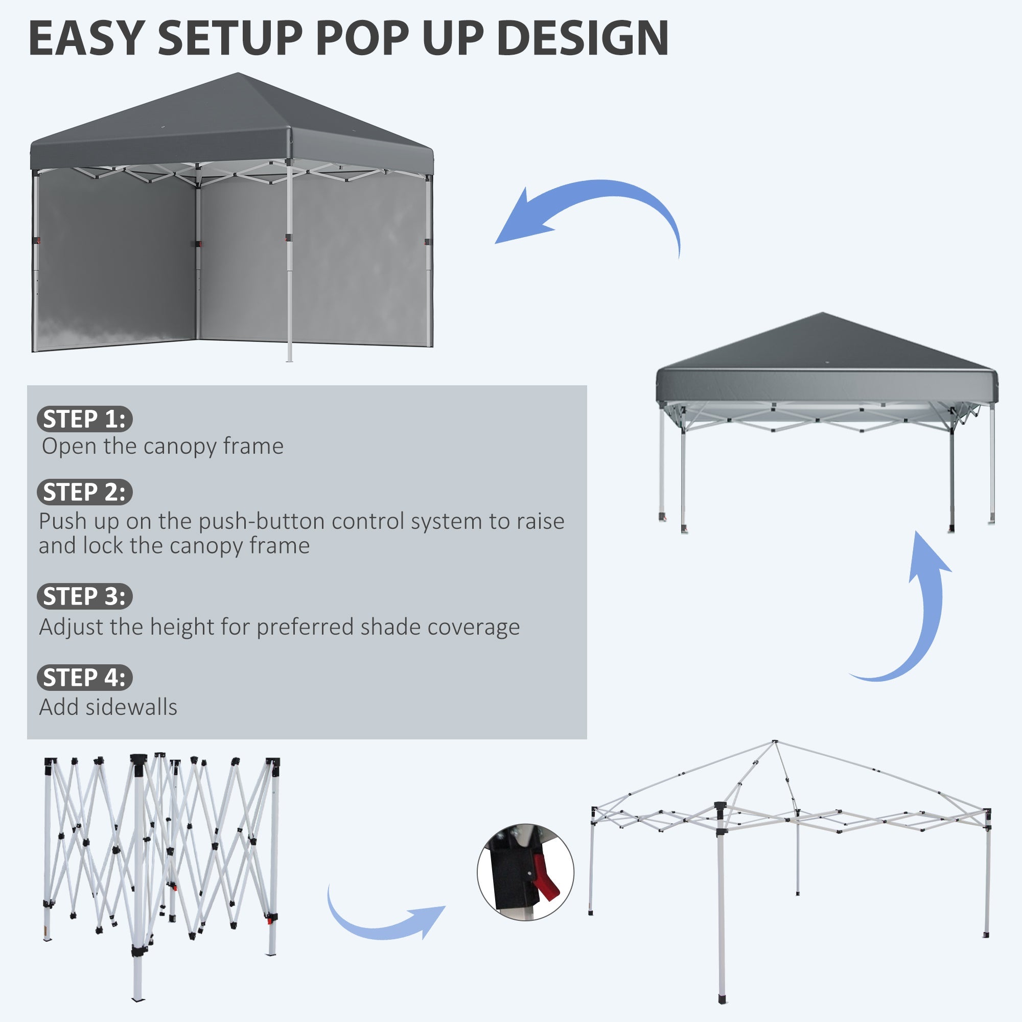 10' x 10' Pop Up Canopy with Sidewalls, Roller Bag, Height Adjustable Instant Tent for Outdoor, Garden, Patio, Dark Grey Pop Up Canopies   at Gallery Canada