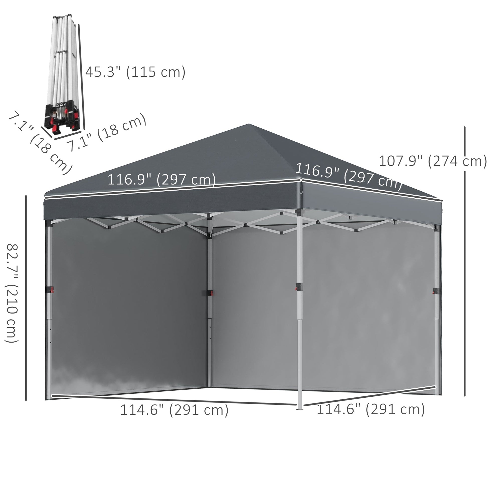 10' x 10' Pop Up Canopy with Sidewalls, Roller Bag, Height Adjustable Instant Tent for Outdoor, Garden, Patio, Dark Grey Pop Up Canopies   at Gallery Canada