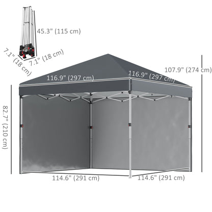 10' x 10' Pop Up Canopy with Sidewalls, Roller Bag, Height Adjustable Instant Tent for Outdoor, Garden, Patio, Dark Grey Pop Up Canopies   at Gallery Canada