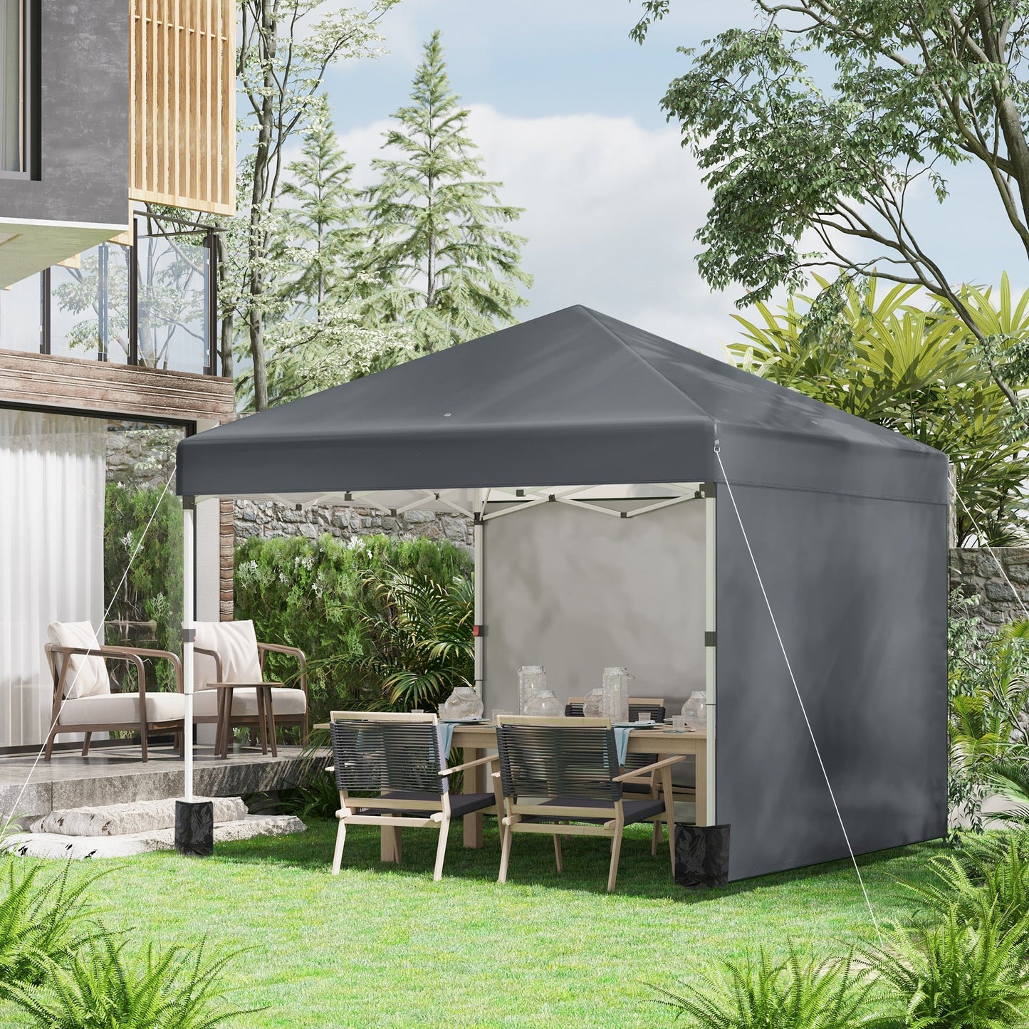 10' x 10' Pop Up Canopy with Sidewalls, Roller Bag, Height Adjustable Instant Tent for Outdoor, Garden, Patio, Dark Grey Pop Up Canopies   at Gallery Canada